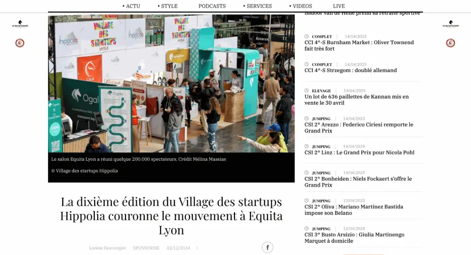 Prix Village stratups Equita Lyon 2024 Ogalo transport chevaux