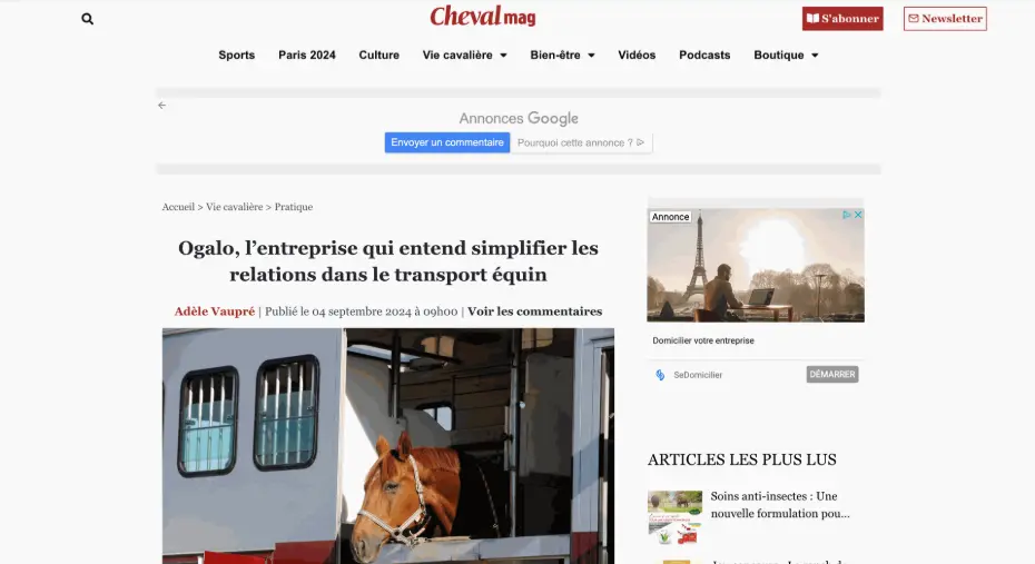 Ogalo simplifie le transport équin